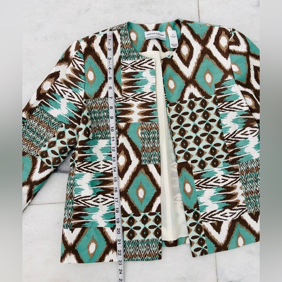 VTG Alfred Dunner Blazer Green Brown Geometric Aztec Open Women 6P Artsy Office - Picture 5 of 9
